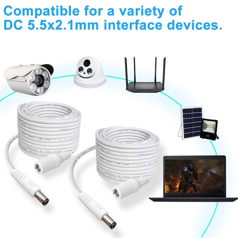 SIOCEN 2-Pack 10FT DC Power Extension Cable,5.5mm x 2.1mm Extension Cord,12v Extension Cord for Security Camera CCTV IP,Router,LED Strip,5V 9V 24V 12 Volt Male to Female Plug Supply Adapter Power Cord - Image 5